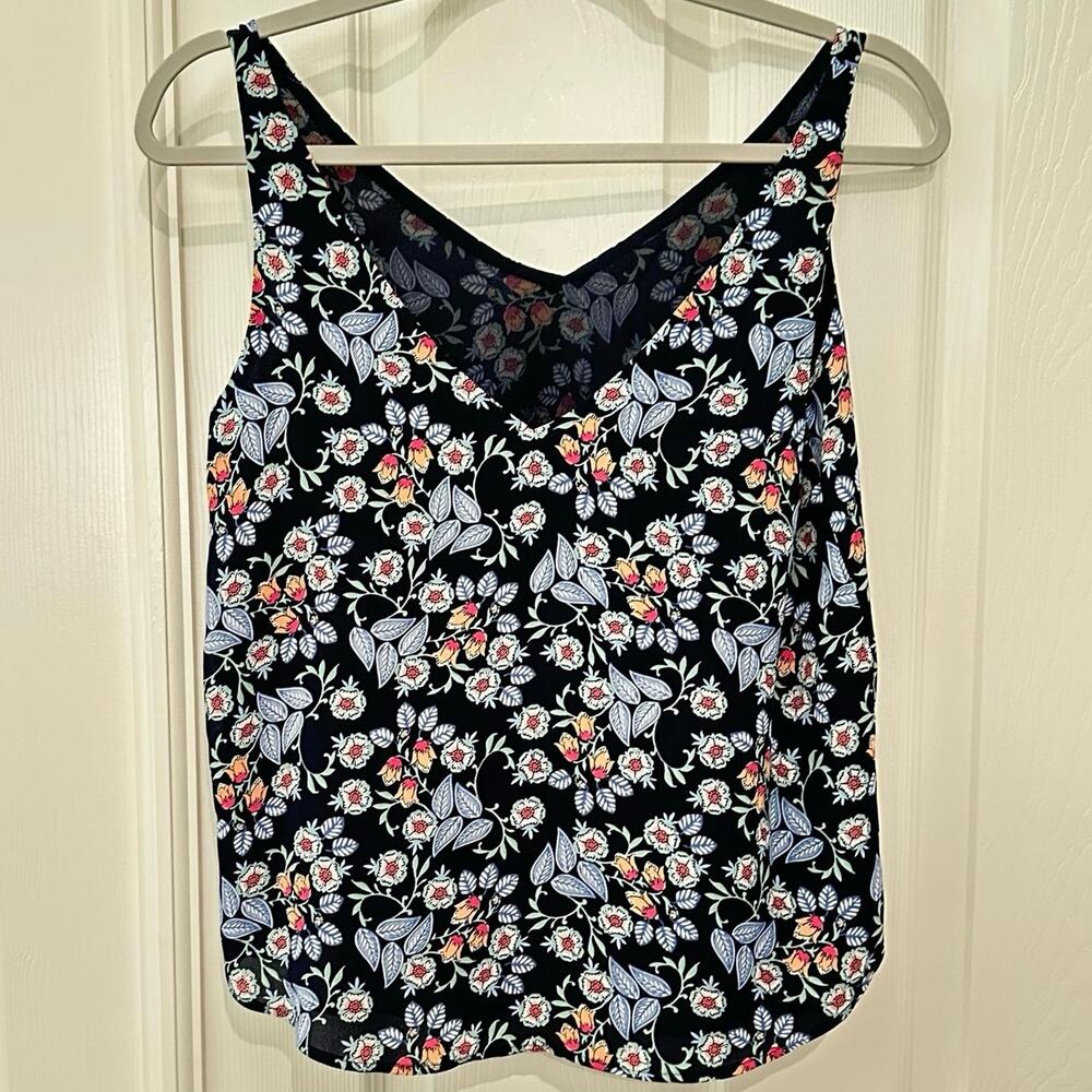 Loft Floral Double V Tank Top‎ forever navy size XSP - Picture 2 of 7